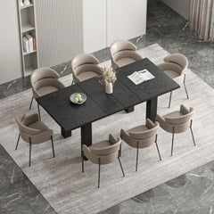 Expandable Dining Table for 6-10 Persons, 55'' to 78'' Modern Black Dining Room Table with 3-Stage Extend Design, Rectangle