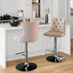 Bar Stools Set of 2,Adjustable Barstools with Back Velvet Tufted Counter Stool Modern Upholstered Bar Chairs with Nailhead