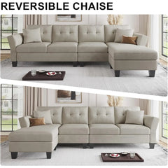 Convertible Sectional Couch Velvet L Shaped Sofa 4 Seat Sofa with Chaise L-Shaped Couches Reversible Sectional Sofa