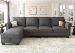 Velvet Sectional Sofa,L Shaped Sectional Couch with Reversible Chaise Convertible 4 Seater Sofa Couch，Living Room Sofas