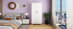 Armoire Wardrobe Closet: Wood Cabinet with 4 Doors, 2 Drawers, Tall Storage, Shelves, and 2 Hanging Rods