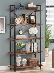 Tribesigns 5 Tier Bookshelf, Industrial Etagere Bookcase with Metal Frame, Rustic Tall Book Shelf Unit for Living Room