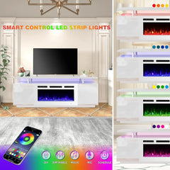 70'' Fireplace TV Stand with 36'' Electric Fireplace with 12 Flame Fireplace Insert Heater and 16 Color Led Lights,White