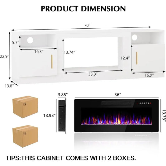 Fireplace tv Stand with 36 inch Fireplace Up to 80" TVs,LED Light Entertainment Center and Storage