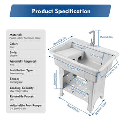 Home Laundry & Utility Sinks, Plastic Freestanding Washing Room Laundry Tub Sink with Washboard Faucet Drain Kit