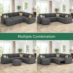 Modular Sectional Sleeper Sofa Bed, Corduroy Pull Out Couch with Storage Ottoman, U Shaped Sectional Couches for Living Room