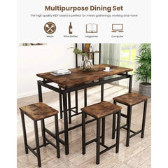 5 PCS Dining Table Set, Modern Kitchen Table and Chairs for 4, Wood Pub Bar Table Set Perfect for Breakfast Nook, Small Space