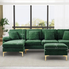 U-Shaped Sectional Sofa Couch, 4 Seat Sofa Set for Living Room, Convertible L-Shaped Velvet Couch Set with Chaise Lounge