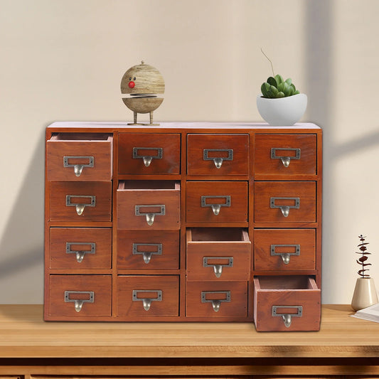 16 Drawers Vintage Tabletop Library Card Catalog Cabinet Apothecary Storage Box