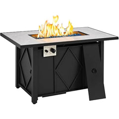 Fire Pit 43 Inch Gas Fire Pit Table 50,000 BTU Auto-Ignition 2 in 1 Gas Firepit with Ceramic Tabletop, Steel Base Fire Pits