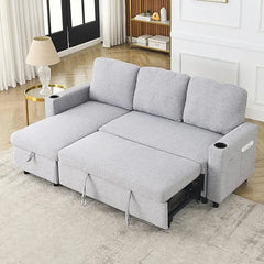 Modern Convertible Sleeper Sofa Bed, Seat Lounge Sofa w/Reclining Backrest,Toss Pillows,Sofa Couch Pullout Bed for Living Room