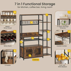 Bakers Rack with Power Outlet, 47.2in Microwave Stand with Storage Shelves, Coffee Bar with Cabinet, Kitchen Pantry Hutch