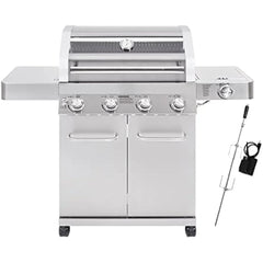 4-Burner Natural Gas Grill, Stainless Steel Cabinet Style Propane Grills, LED Controls, Side Burner, BBQ Grills