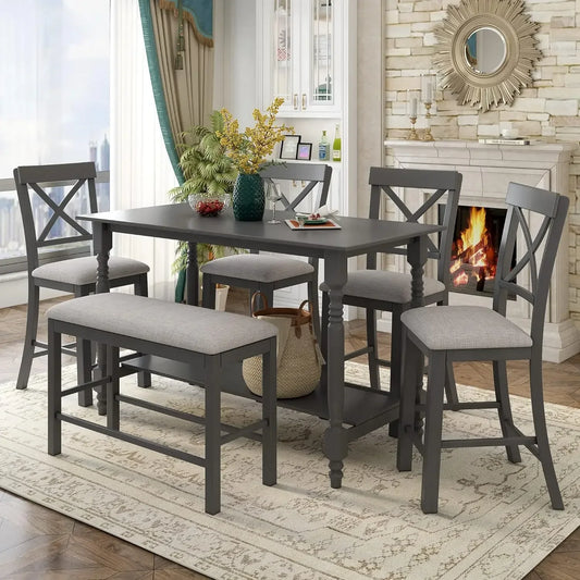 Dining Room Sets, 6 Pieces with Bench, and 4 Upholstered Chairs & 1 Bench for Dining Room and Kitche, Dining Room Sets