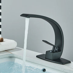 Brass Bathroom Faucet Basin Sink Faucet Single Handle Cold and Hot Mixer Taps Beautiful Curve Design Deck installation