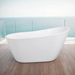 Glossy Acrylic Freestanding Soaking Bathtub with Chrome Overflow and Drain