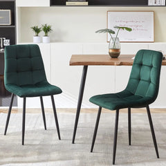 5-Piece Dining Table Set, 47 in Modern Irregular Rectangle Kitchen Table & 4 Forest Green Velvet Upholstery Side Chairs