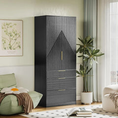 71" Wardrobe Armoire Wooden Closet, Bedroom Armoire with Hanging Rod Shelf, Combination for Hanging Clothes, Wardrobe Armoire