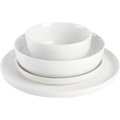 16 Piece Porcelain Dinnerware Set, White w/Black Rim, Service for 4, Dishwasher and Microwave Safe