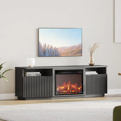 Fluted TV Stand with 23" Electric Fireplace Heater with Sound, 68" Entertainment Center for TV Up to 75", Media Console Table