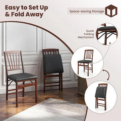 Folding Dining Chairs, Foldable Chairs with PVC Padded Seat & High Backrest, Wooden Side Chairs,   Dining Chairs