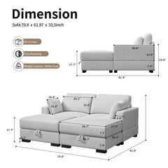 Modular Sectional Sofa, Cloud Couch Sectional 2/3/4 Seater, Corduroy Fabric Sectional Couch with Pillows for Modern Living Room