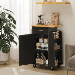 Kitchen Cart with Folding Drop Leaf Breakfast Bar, Portable Trolley Island with Large Storage Cabinet, Kitchen Cart