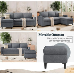 L-Shaped Couch Sofa for Living Room Convertible Sectional Sofa with Reversible Chaise Modern Linen Fabric