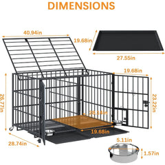 42 Inch Heavy Duty Metal Dog Crate for 2 Large Dog,All Metal Open Top Stackable,Dog Kennel Indoor with Divider and Feeding Bowl