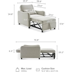 4-in-1 Convertible Sleeper Chair Bed, Accent Chair, Armchair, Chaise Lounge, Pull Out Sofa Bed with Adjustable Backrest Fabric