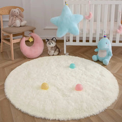 Round Rug Fluffy Soft Area Rugs for Kids Girls Room Princess Castle Plush Shaggy Carpet Cute Circle Nursery Rug for Bedroom