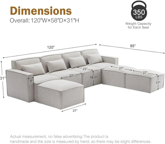 Shaped Modular Couch with Reversible Chaise,Luxury Modular Sectional Sofa for Living Room, Apartment