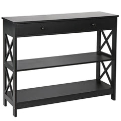 3 Tiers Console Table w/Drawer Sofa Table Hallway Durable Storage Shelf Black