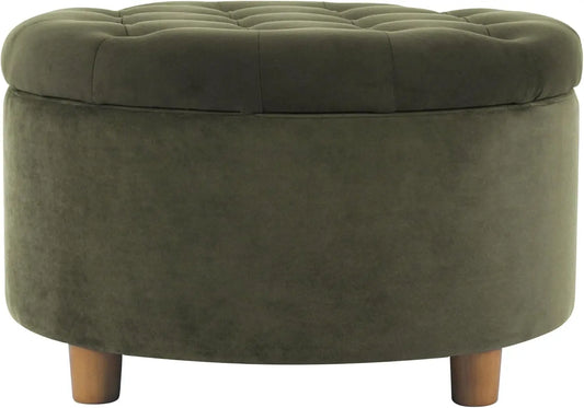 Home Decor | Large Button Tufted Velvet Round Storage Ottoman | Ottoman with Storage for Living Room & Bedroom, Loden Gr