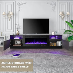 80'' Fireplace TV Stand with 40'' Electric Fireplace, Entertainment Center with 16 Color Led Lights and 12 Flame Fireplace