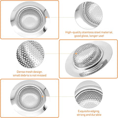 2Pcs Kitchen Sink Drain Strainer, 3.5in and 4.5in Stainless Steel Bathroom Hair Catcher, Anti-clogging Vanity Basket Strainer Fi