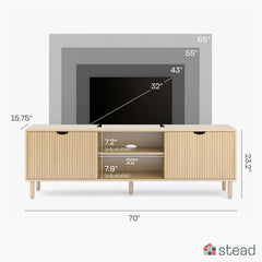 Contemporary Fluted TV Stand - Media Console - 70 Inch Entertainment Center with Storage - Console Table for Living Room and Bed