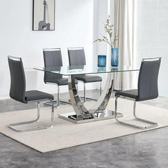 63” Glass Dining Table Set for 4,Modern Dining Room Table Set for 4,Kitchen Table and PU Leather Chairs for 4, Glass Top