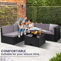 8PCS Outdoor Wicker Rattan Patio Furniture Sectional Set with Hidden Storage 7 Sofa Sections Oversized Cushions