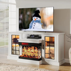 59'' Fireplace TV Stand,3-Sided Glass Media Entertainment Center Console Table for TVs up to 65'' with Glass Door Closed Storage