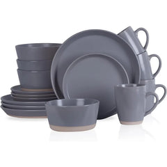 Modern Stoneware 16-Piece Round Dinnerware Set, Plates and Bowls Sets, Dish Set for 4