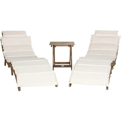 Outdoor Collection Natural Brown Solid Wood/Beige Cushion 3-Piece Chaise Lounge Set with Table  outdoor furniture