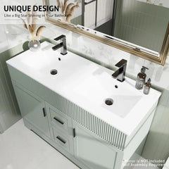 48" Bathroom Vanities Sink Combo Set, Modern Cabinet w/Wave Lines, Undermount Double Resin Sink w/Matte Black Faucet Drain