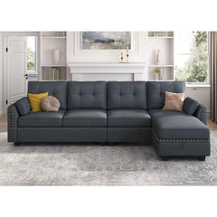 Convertible Sectional Sofa L Shaped Couch Reversible Sectional for Small Apartment, Bluish Grey