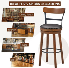 Bar Stools Set of 4 Swivel , PU Leather Upholstered Barstools with Back & Solid Rubber Wood Legs & Metal Footrest, 30.5 Inch