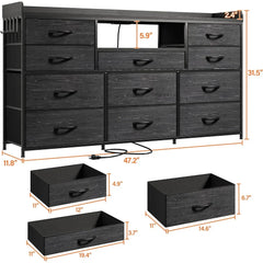 Dresser TV Stand with TV Stand for Bedroom with LED Lights & Power Outlets Long Dresser for Bedroom with Shelves