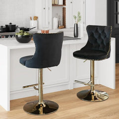 Bar Stools Set of 2,Adjustable Barstools with Back Velvet Tufted Counter Stool Modern Upholstered Bar Chairs with Nailhead