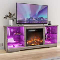 Fireplace TV Stand with Fireplace, Modern Entertainment Center for TVs up to 58 inch, Media TV Console  Farmhouse TV Stand