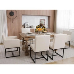 Dining Chair Set, Linen Fabric Kitchen & Dining Room Chairs, Upholstered Dinner Chairs Side Chair with Black Finish Metal Frame