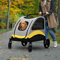 Portable Dog Stroller 4 Wheels for Large Dogs Foldable Pet Cat Travel Carriage Stroller Breathable Carrier for Outside Play